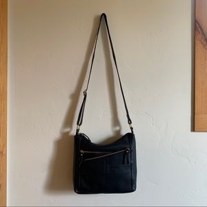 Black Leather Crossbody Hobo Bag